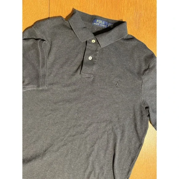Polo Ralph Lauren Men's L Gray Golf Polo Black Pony 100% Cotton Preppy‎ Tennis