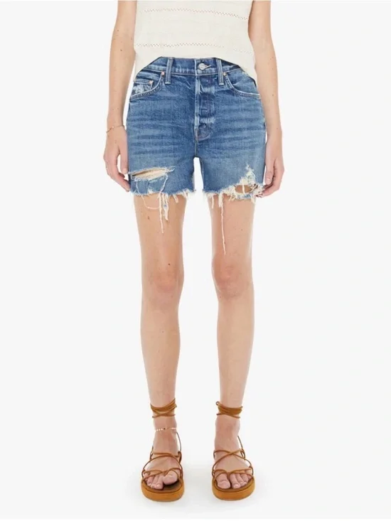 MOTHER SUPERIOR The Skipper Short N’ Long Chew Denim Jean Shorts Size 29 Blue