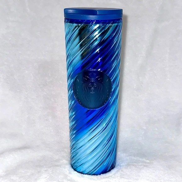 Starbucks Holiday 2023 Insulated Ribbon Tumbler Icicle Iridescent Blue 16 oz