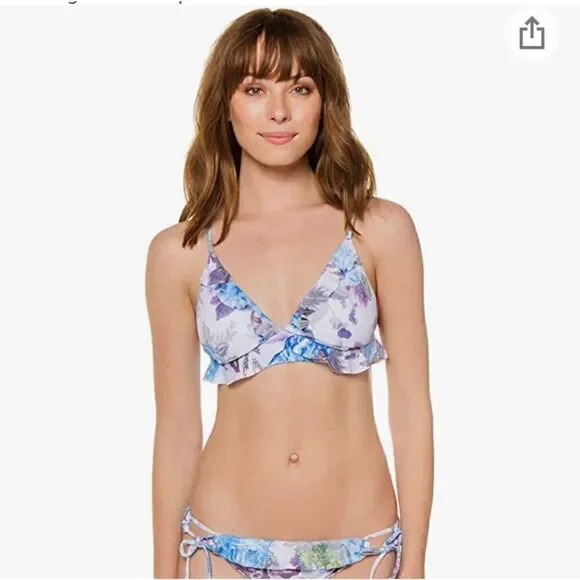 Becca by Rebecca Virtue Vintage Floral Banded Triangle Bikini Top Size D NWOT