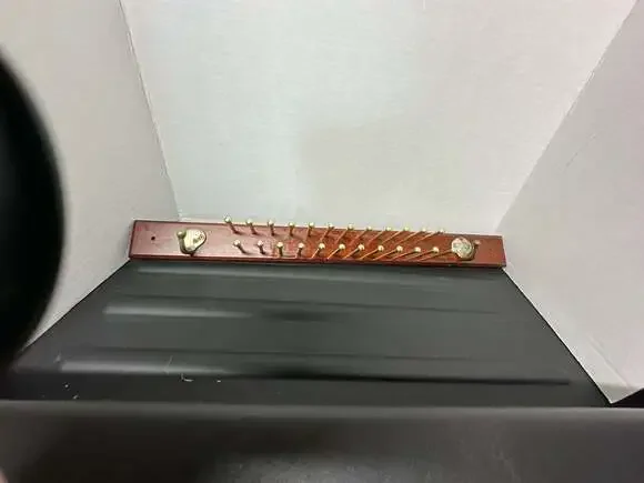 Vintage Wall-Mounted Wooden Tie and Belt Rack Organizer with Brass Hooks