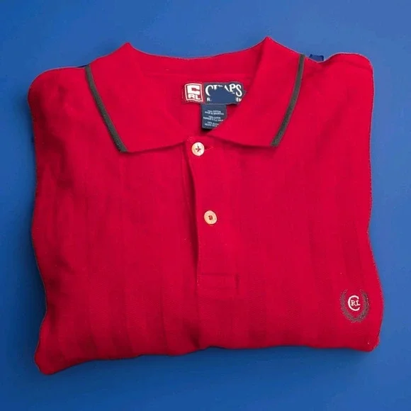 Vintage Chaps Ralph Lauren Red Textured Polo Shirt XL Grail