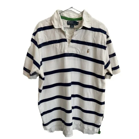 Vtg Polo Ralph Lauren 90's Polo Shirt Striped Mens Sz XL White Brown Pony Vented
