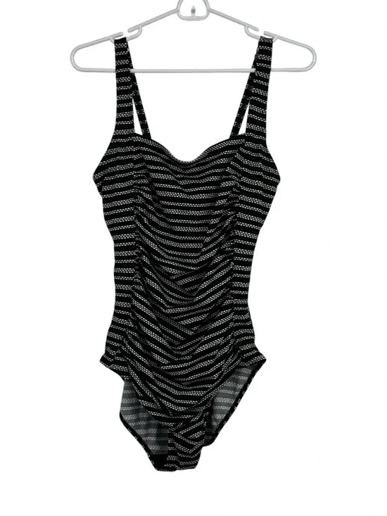 LL Bean 12 Black/White Nylon/Elastane Striped One Piece UPF 50+ Bathing Suit