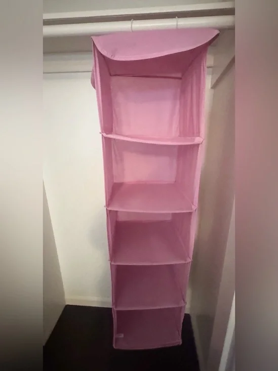 Pink Hanging Closet Organizer - 5 Shelf Fabric Storage