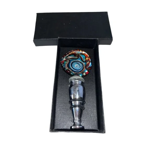 Handcrafted Vibrant Swirl Glass Wine Bottle Stopper With Gift Box – Great For Wi
