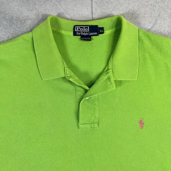 Vintage Polo Ralph Lauren Polo Shirt Mens XL Green Pink Pony Short Sleeve 90s
