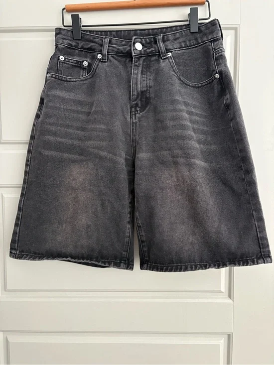 Washed Black Denim Shorts