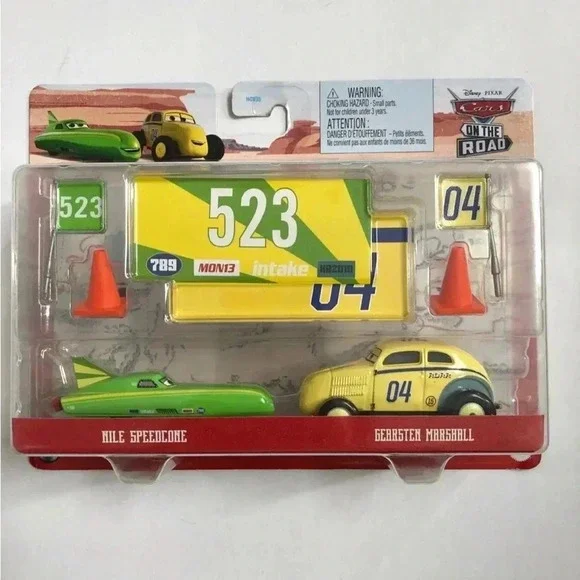 Disney Pixar Cars Die-Cast -2-pack w/access- Nile Speedcone & Gearsten Marshall