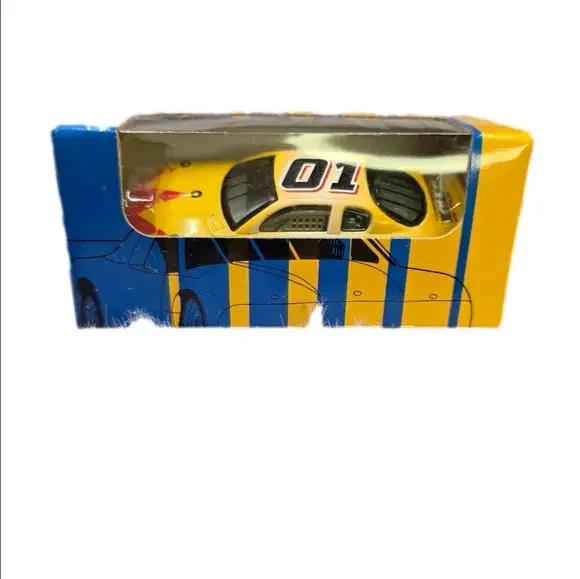 Vintage National Tire Battery Racing Yellow Blue Die-Cast Toy Car