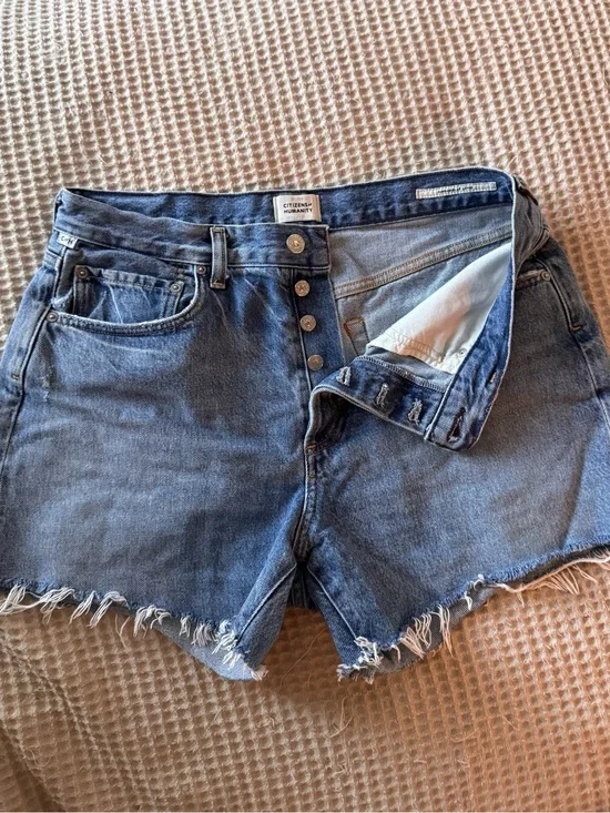 Citizens Of Humanity Blue Denim Annabelle Long Button Fly Jean Shorts