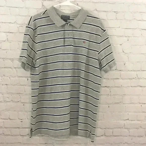POLO Jeans Co Mens Polo Shirt Size XL Gray Striped Ralph Lauren RL Logo