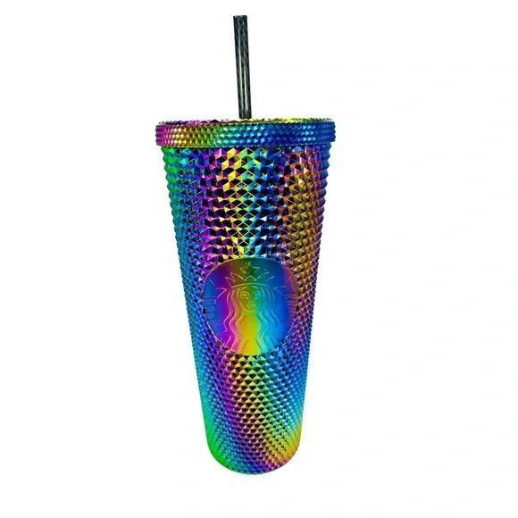 NWT Starbucks Metallic Oil Slick Rainbow Bling Venti Studded Tumbler 2023