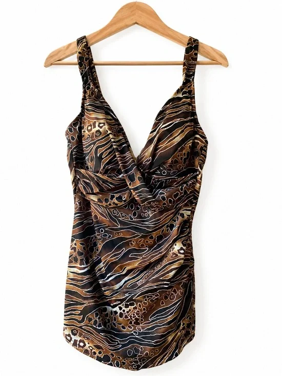 Tropical Escape Brown and Black Animal Print One-Piece Swimsuit 16