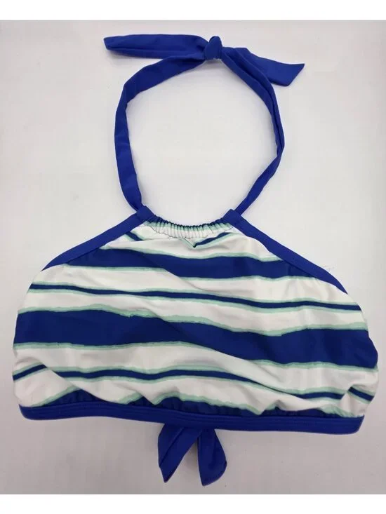 Nautica Women's Bikini Swimsuit Top Size Medium Blue Striped Halter Padded Swim