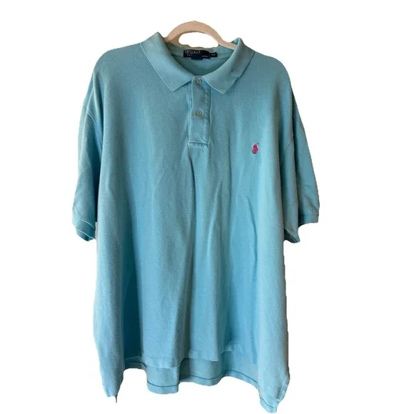 Polo Ralph Lauren Men's 3XB Big Blue Polo Shirt Pink Pony Logo Cotton