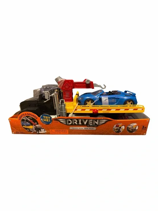 DRIVEN by Battat LARGE Flatbed Tow Truck Toy Set NIB