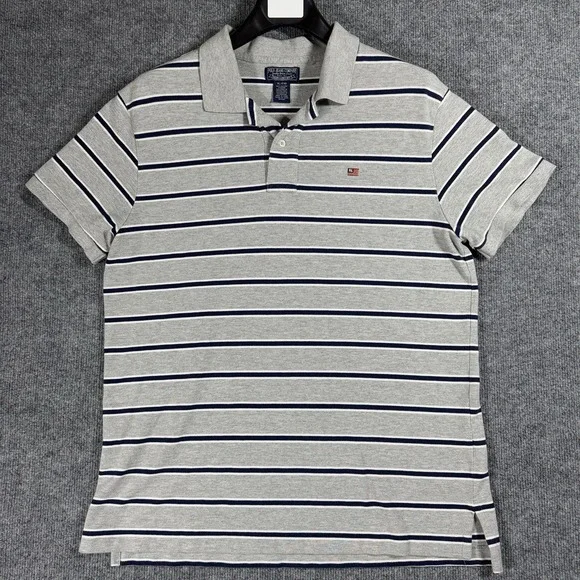 Polo Jeans Company‎ Shirt Mens XL Gray US Flag Blue White Short Sleeve Striped