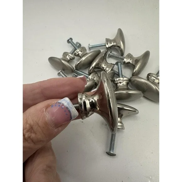 Lot 15 Cabinet Drawer Knobs Hardware Oval Door Pulls Metal Brushed Nickel 1-5/8