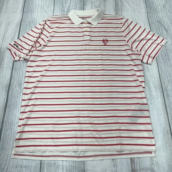 RLX Ralph Lauren Polo Shirt XL White Red Stripe‎ Nassau Country Club Golf Mens