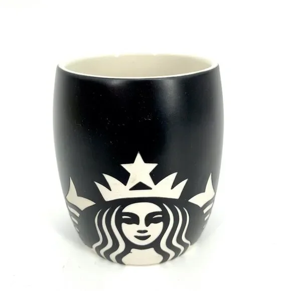 Starbucks 2011 Ceramic Matte Black Etched Mermaid Siren Logo Coffee Cup Mug