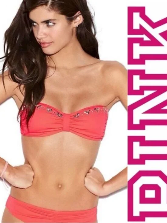 Victoria's Secret PINK | Studded Strapless Coral Bikini Top | Size Small