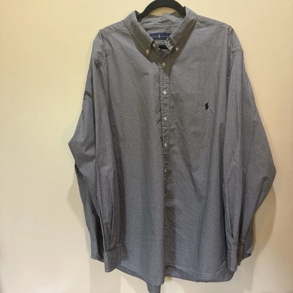 Ralph Lauren Pony Check Long Sleeve Cotton Button Down Shirt 3XB Big Black White