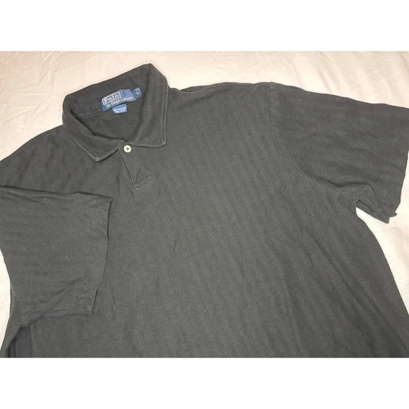 Polo by Ralph Lauren Large Black Textured Linen Blend Short Sleeve Polo Shirt