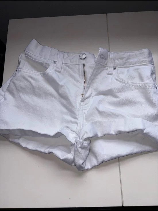 White High-Rise Denim Shorts