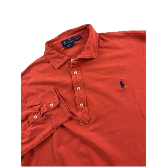 Polo Ralph Lauren Red Featherweight Mesh Long Sleeve Polo Shirt Men's 2XL XXL