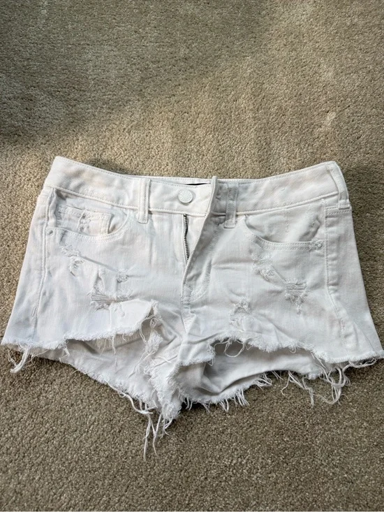 Express White Distressed Denim Shorts