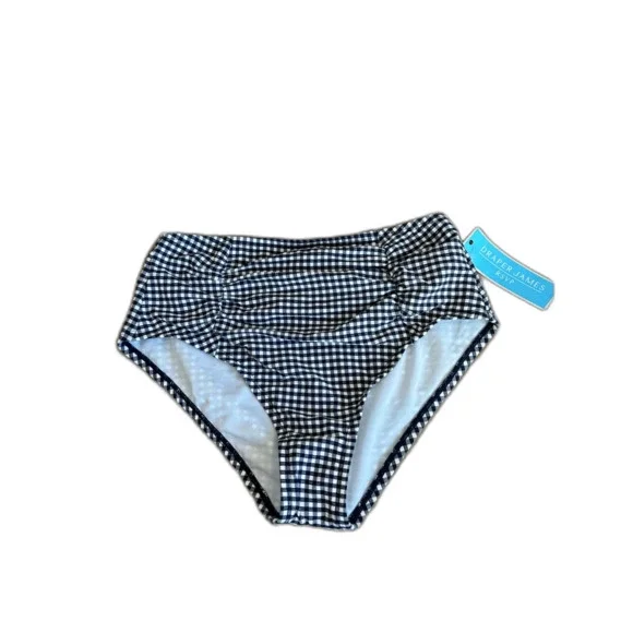 NWT Draper James Navy Gingham Seersucker Side Shirred High Waist Bikini Bottom