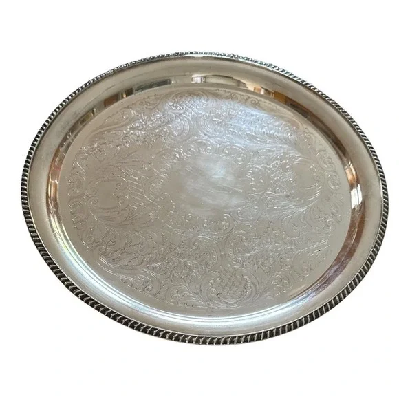 Crescent Silverplate Etched Floral Platter – 14