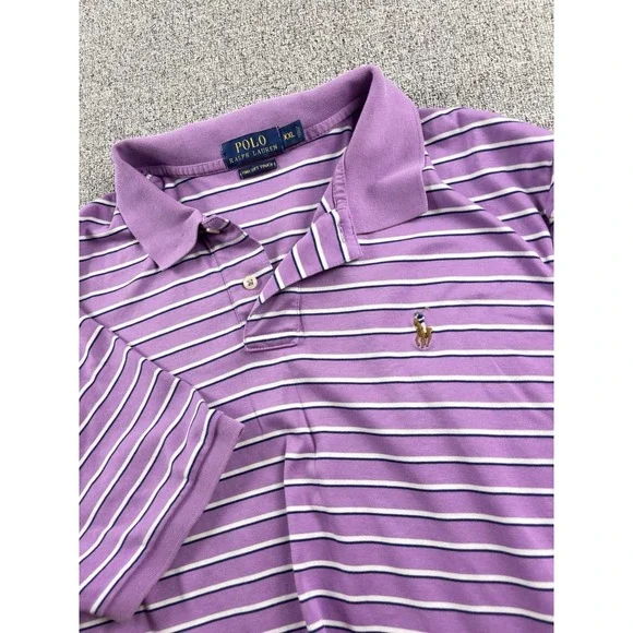 Polo Ralph Lauren Shirt Men's XXL Pima Soft Touch Purple White Stripe Flesh Pony