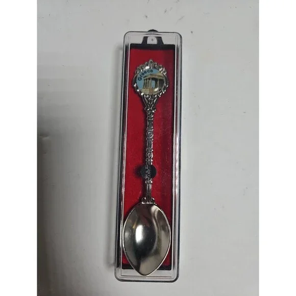 Merge decorative silver-plated souvenir spoon from Greece. Featuring Acropollis