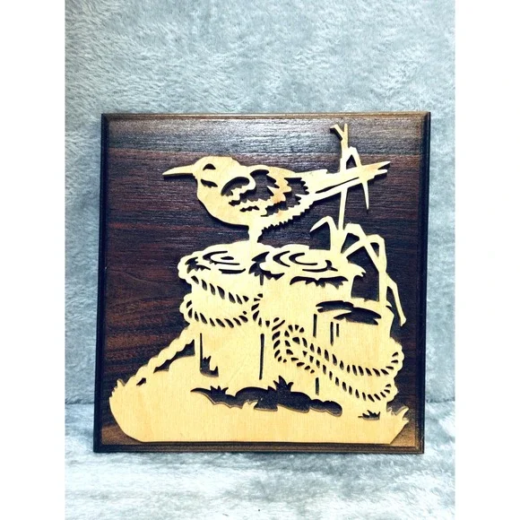 Handmade Scroll Saw Wood Art Bird Dock Pilings Nautical Silhouette 7.5