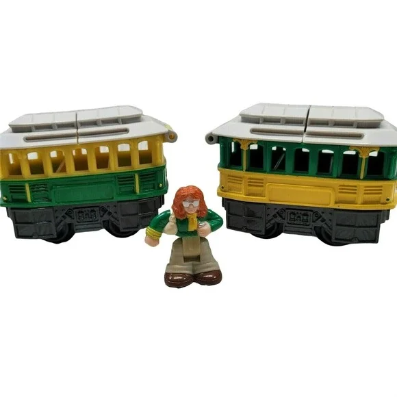 Fisher Price GeoTrax Green Trolley Cars Chatty Chirpy Sally The Friendliest Team