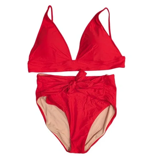 NWT J. Crew Red Tie Front High Waisted Bikini Swimsuit Set Women's - Size XXL‎