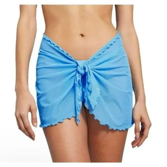 Wild Fable Blue Lettuce Edge Sarong Tie Skirt Swim Coverup Size 1X