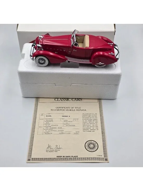 Danbury Mint 1934 Packard V-12 LeBaron Speedster 1:24 Red Diecast Car COA
