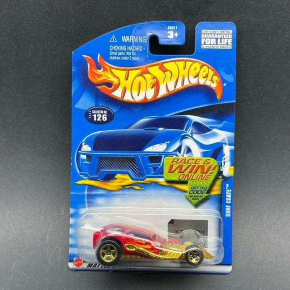 Hot Wheels Curly Surf Crate Car Red Diecast 1/64 Scale Surfboard Collector #126