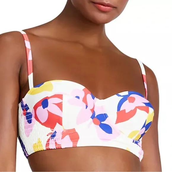 Kate Spade New York Smocked Floral Print Bikini Top, Size XL NEW w/Tag $138