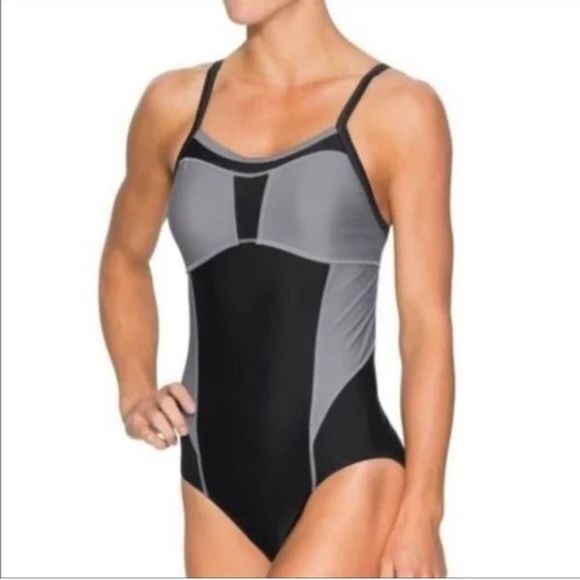 Athleta High Dive One Piece Black and Gray Women Swimsuit Size Small New