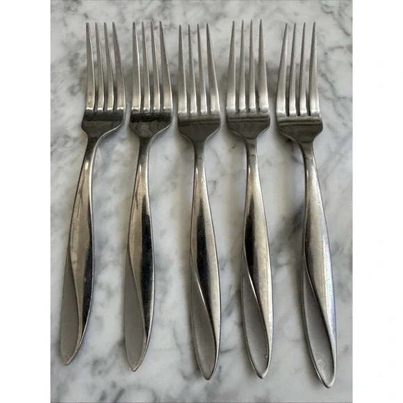 Oneida SIMMER Stainless Glossy Frosted Swirl Dinner Forks 8