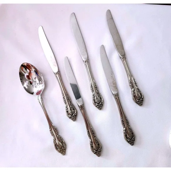 Oneida Community Stainless Steel BRAHMS 5-Dinner Knives 1-Pierced Serving Spoon