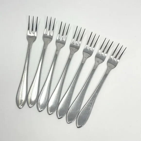 RETRONEU 18/8 Stainless Flatware ROSEANNE Set of 7Cocktail Seafood Forks 5.5”