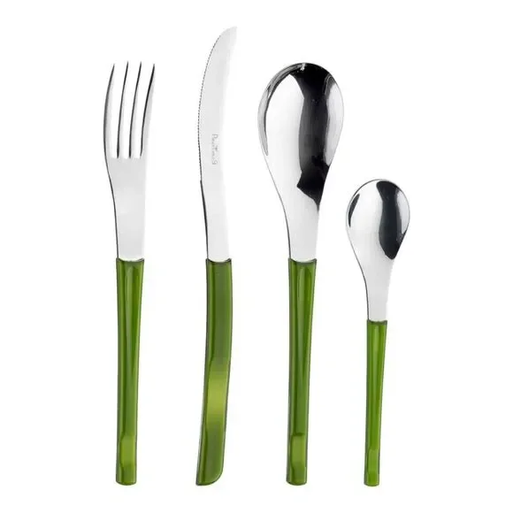 24 Piece PINTI 1929 Flatware Set Italy Green Handles SS Pintinox Movie Series