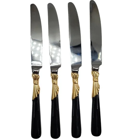 Vintage Yamazaki 18/8 Stainless LINDI Black‎ Handle GOLD Accent Vintage