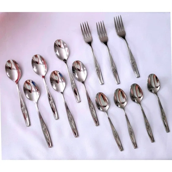 Luxury International Silver Random Rose Stainless Flatware 13pc USA Mixed Lot