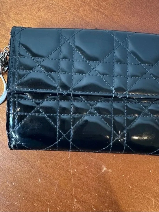 Christian Dior Patent Cannage compact Black wallet